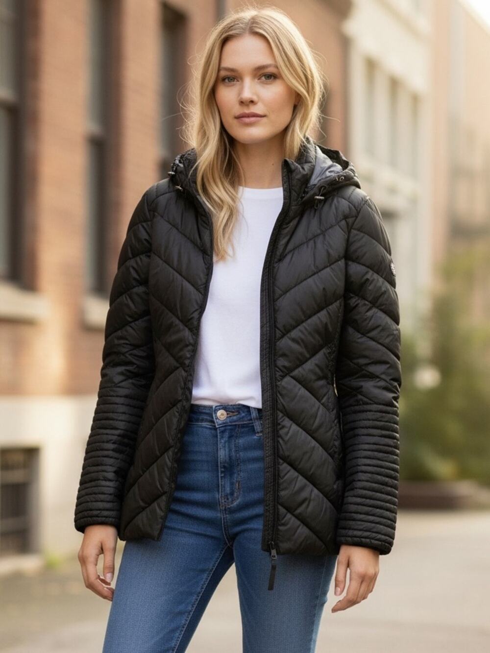 MADDEN GIRL Women’s Medium Black Quilted Packable Puffer Jacket